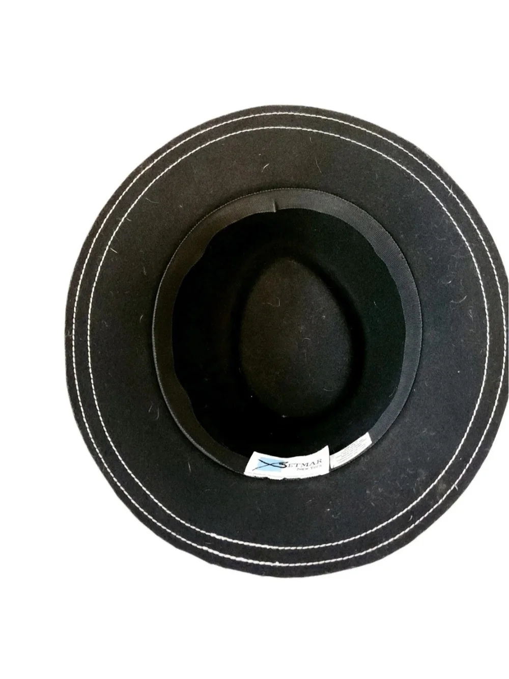Vtg Betmar New York Black Wool Fedora Hat Contrast Stitching Narrow Brim S